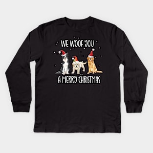 We Woof You a Merry Christmas / Snow Christmas Dog Lover Santa Hat Kids Long Sleeve T-Shirt